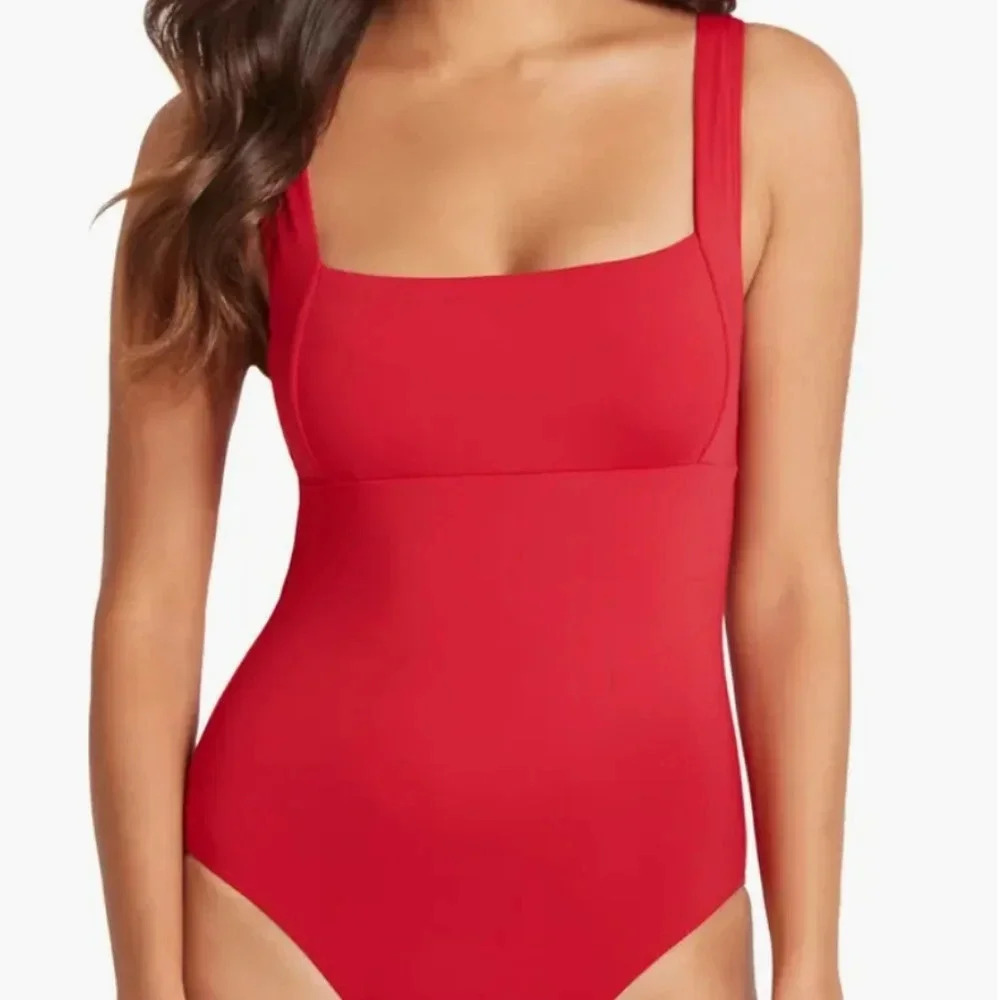 SEA LEVEL Square Neck One-Piece SwimsuitRed Adjustable Straps Size 16